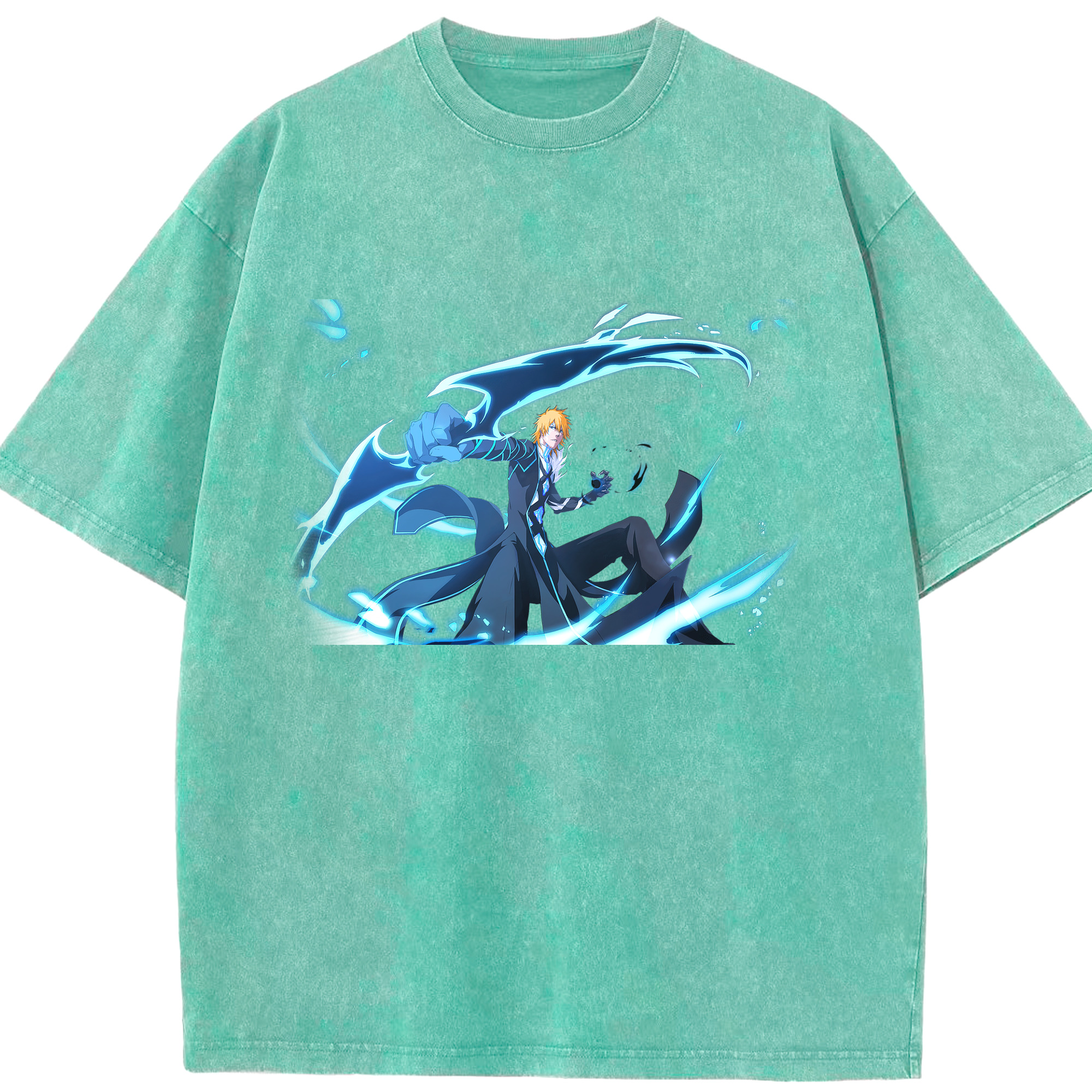 （画像用） ブリーチ 黒崎一護（くろさき いちご）BLEACH Kurosaki Ichigo 綿100% ヴィンテージ風 半袖Tシャツ（フロントプリント）